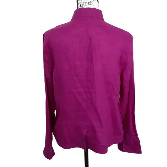 Vintage 90s 100% Linen Button Front Jacket Magenta Purple Womens 14 Quiet Luxury - Picture 3 of 10